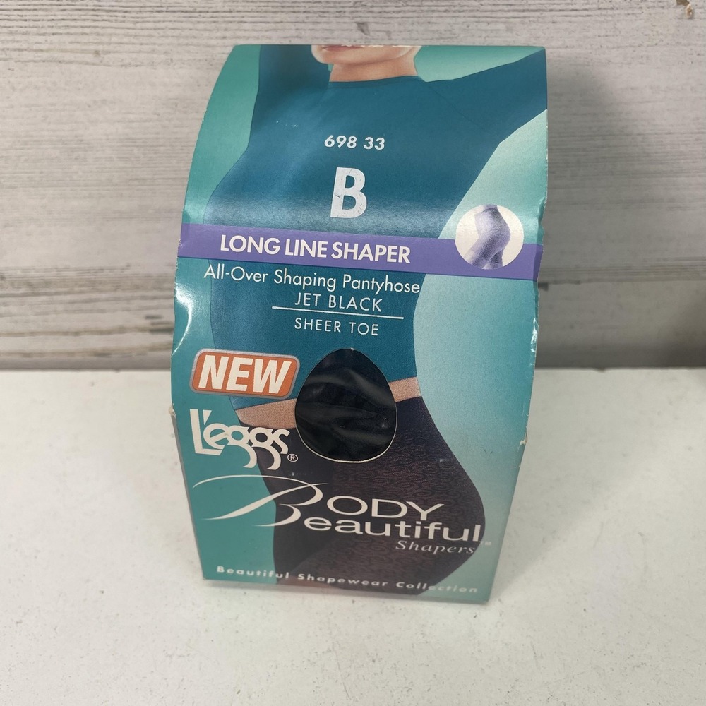 Leggs Body Beautiful Shaper Pantyhose Womens Size B Black Sheer Toe 698 33
